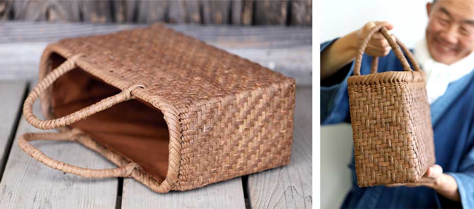 桜　国産　籠　かごバッグ　国産桜皮で編んだ籠　国産　網代編みかごバッグ